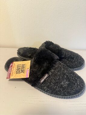 Muk Luks Black Plush Women's Slip-On Slippers